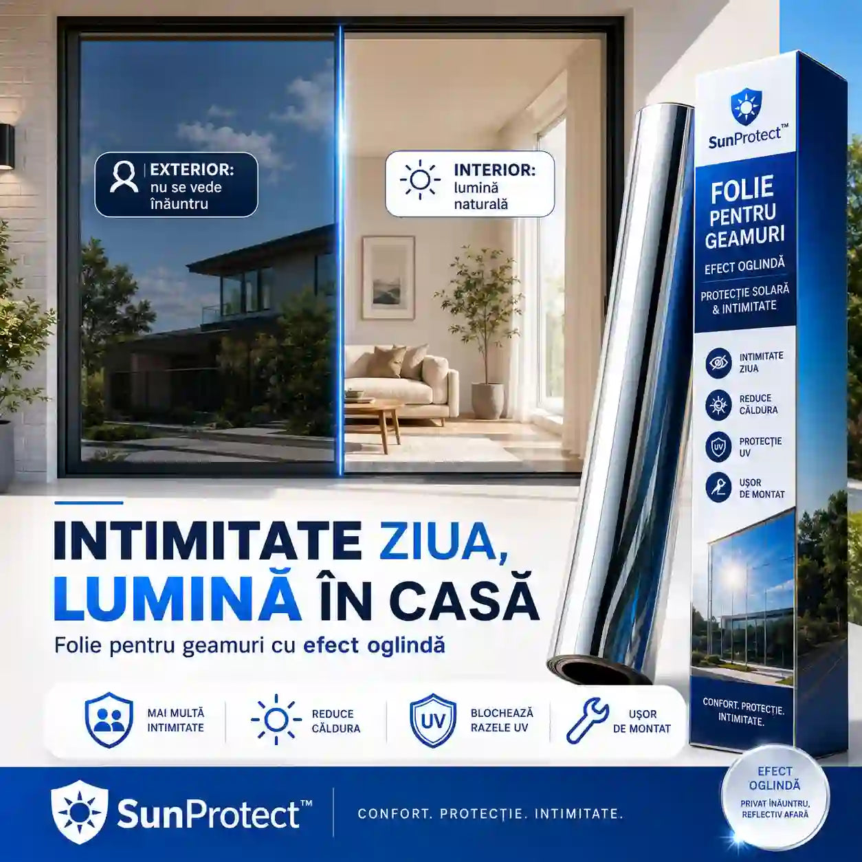 Folie Oglindă Pentru Geamuri – SunProtect™