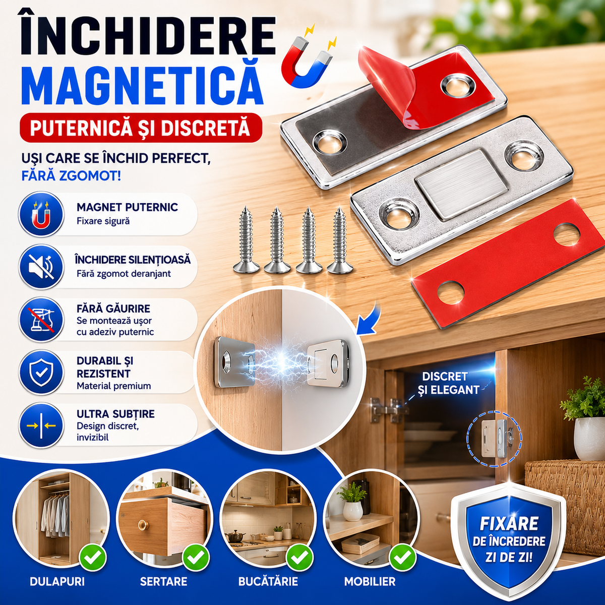 Închizător Magnetic UltraSubțire - MagnetFix™