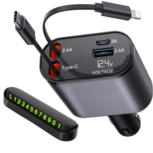 Încărcător Auto Retractabil 4 în 1