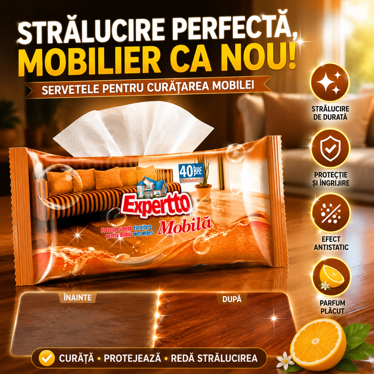 Șervețele pentru Curățarea Mobilei MobilăLux™ 1+1 CADOU