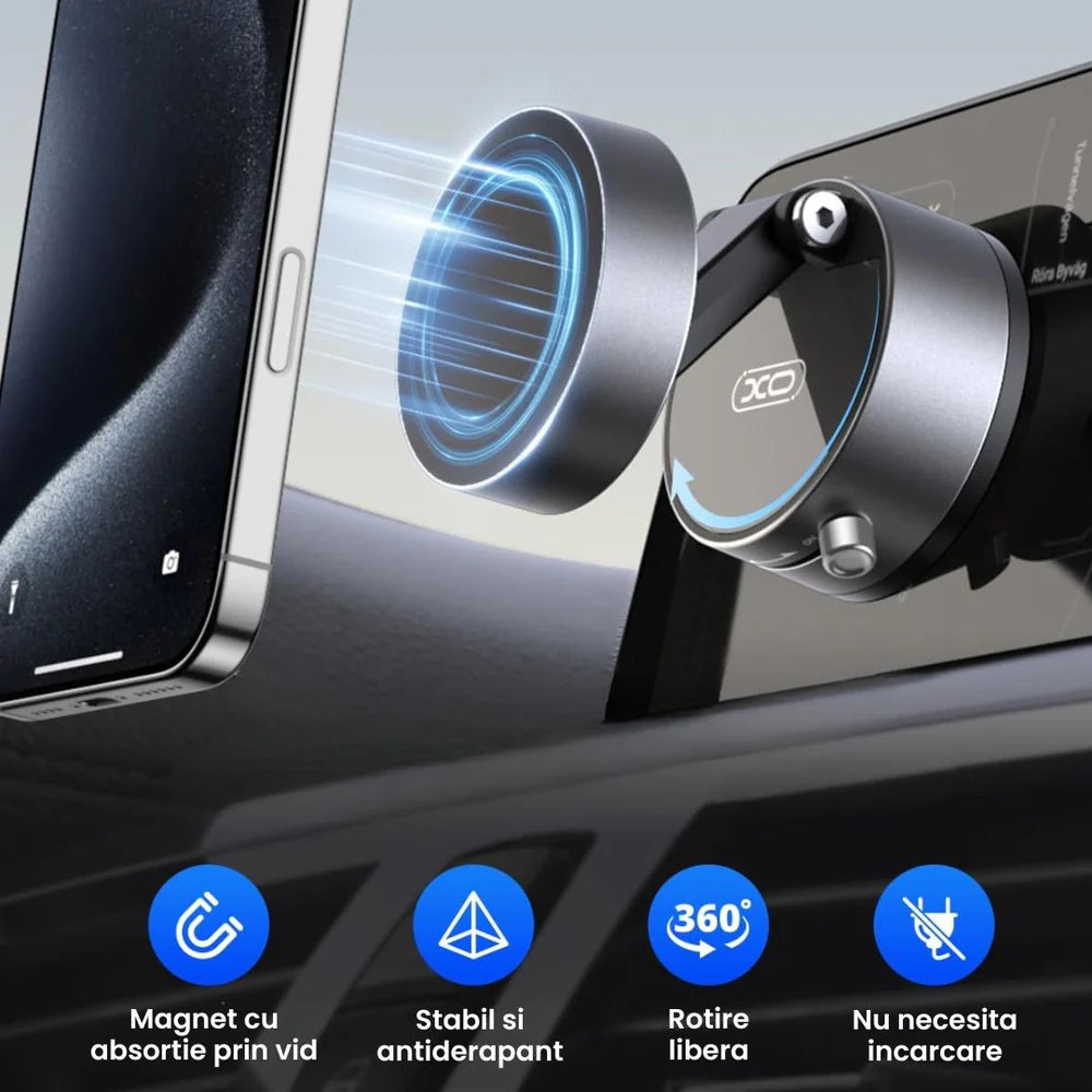 Suport Telefon Auto Magnetic cu Vidare – 360° Rotativ, Stabil și Compact